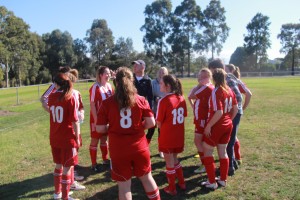Stand in coach, Anthony Wyatt, addresses the TVFC women following their victory.